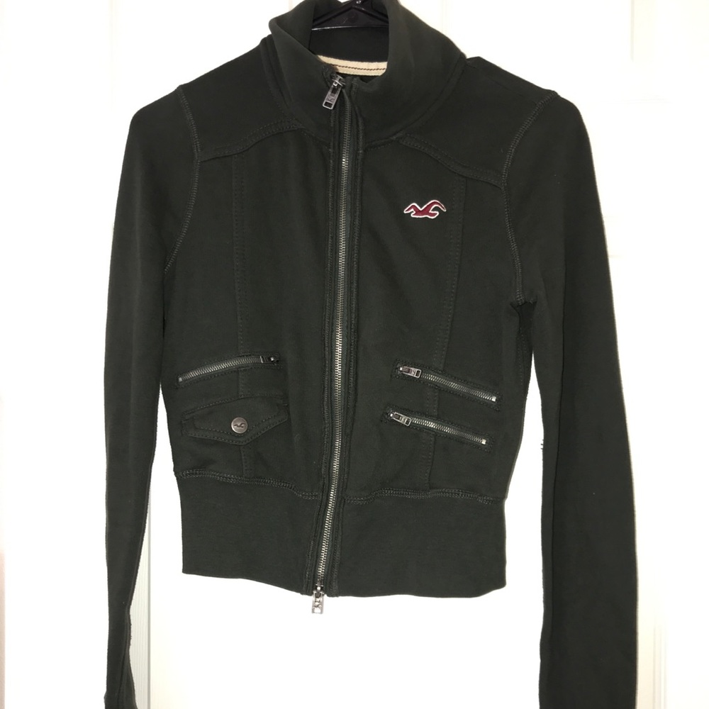 Army green Hollister zip up jacket